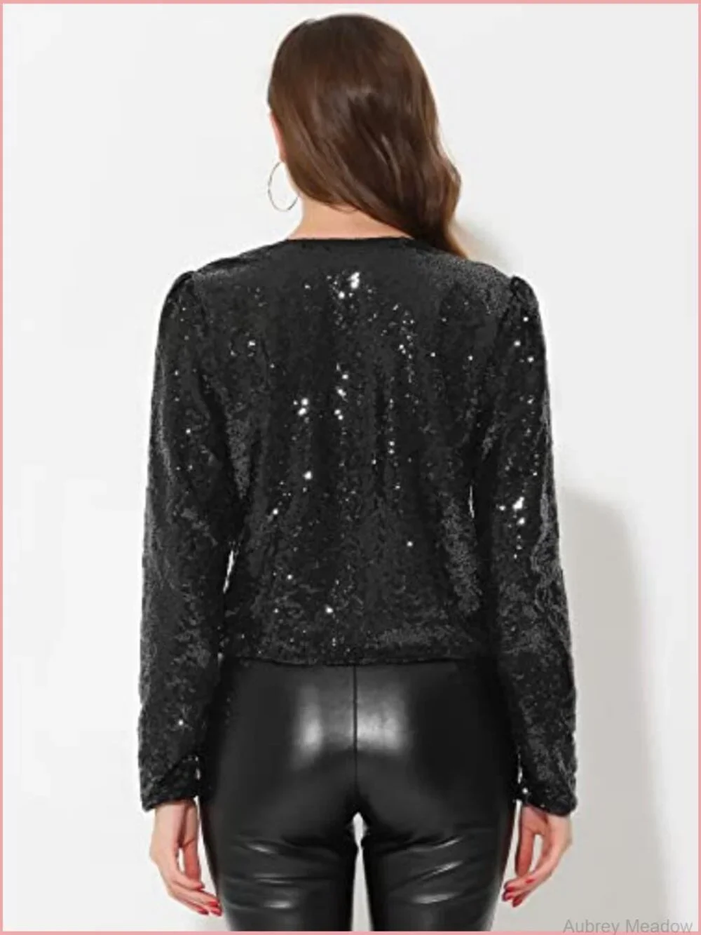 Crop Sequin Jacket Open Front Long Sleeve Sparkly Blazer Halloween Party